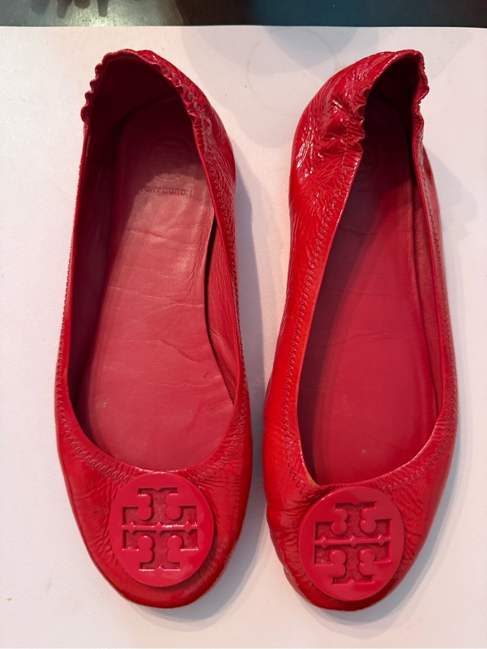 Tory Burch Red Patent Leather Logo Ballet Flats